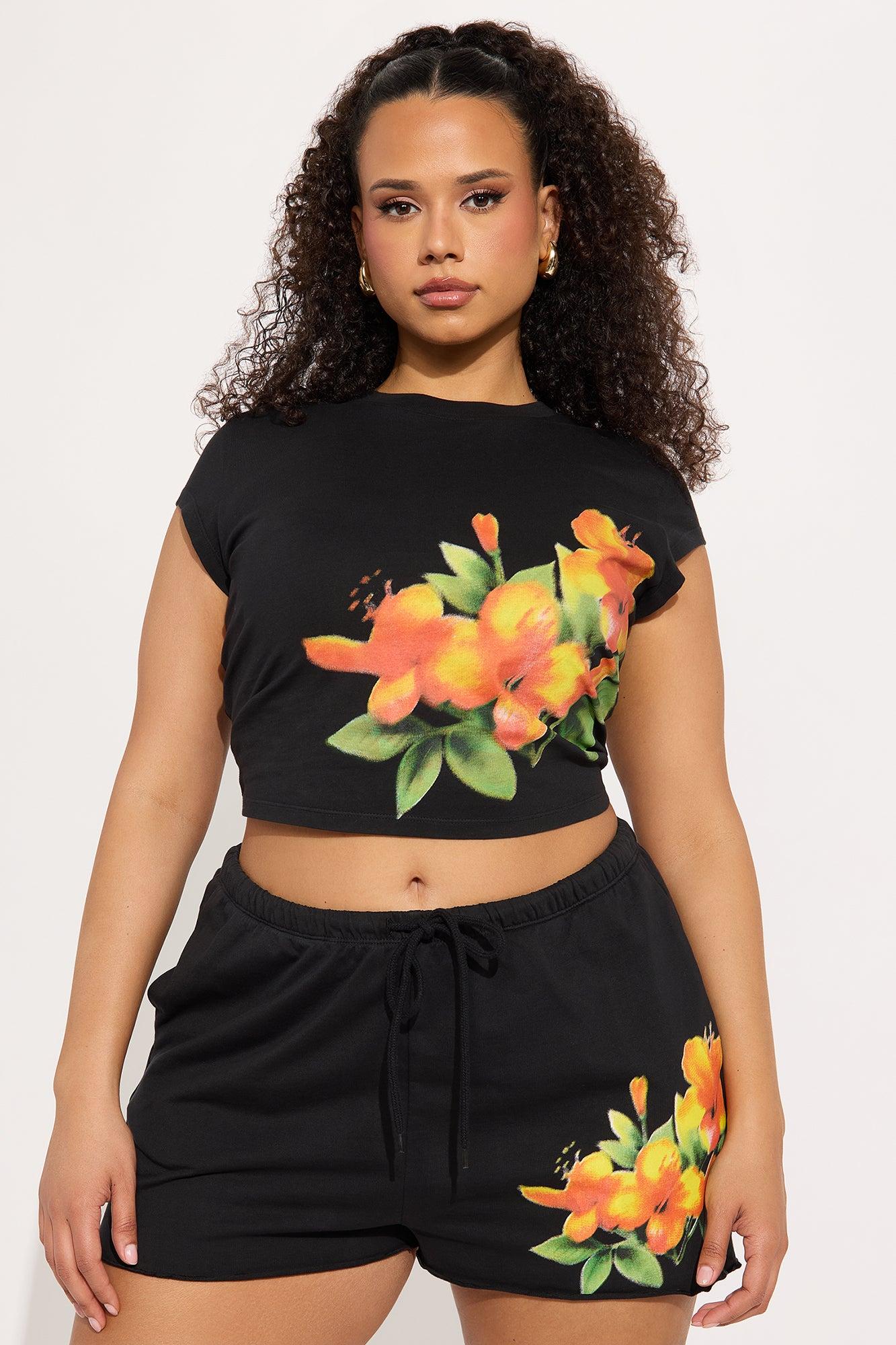 Midnight Bloom Short Set - Black/combo Product Image