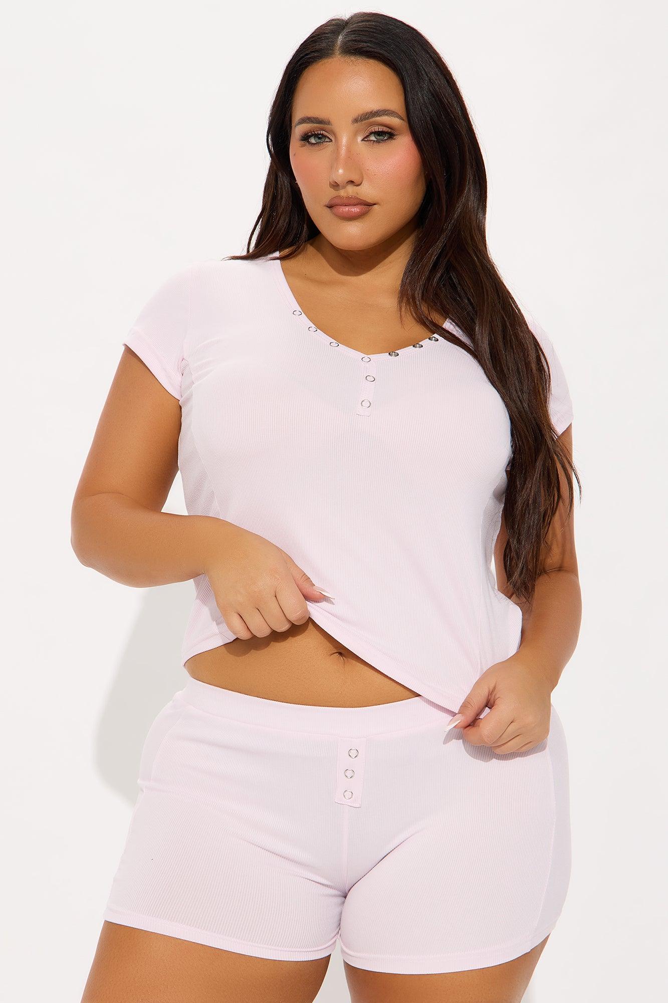 Bedtime Ribbed PJ Boxer Short Set - Pink Female Product Image