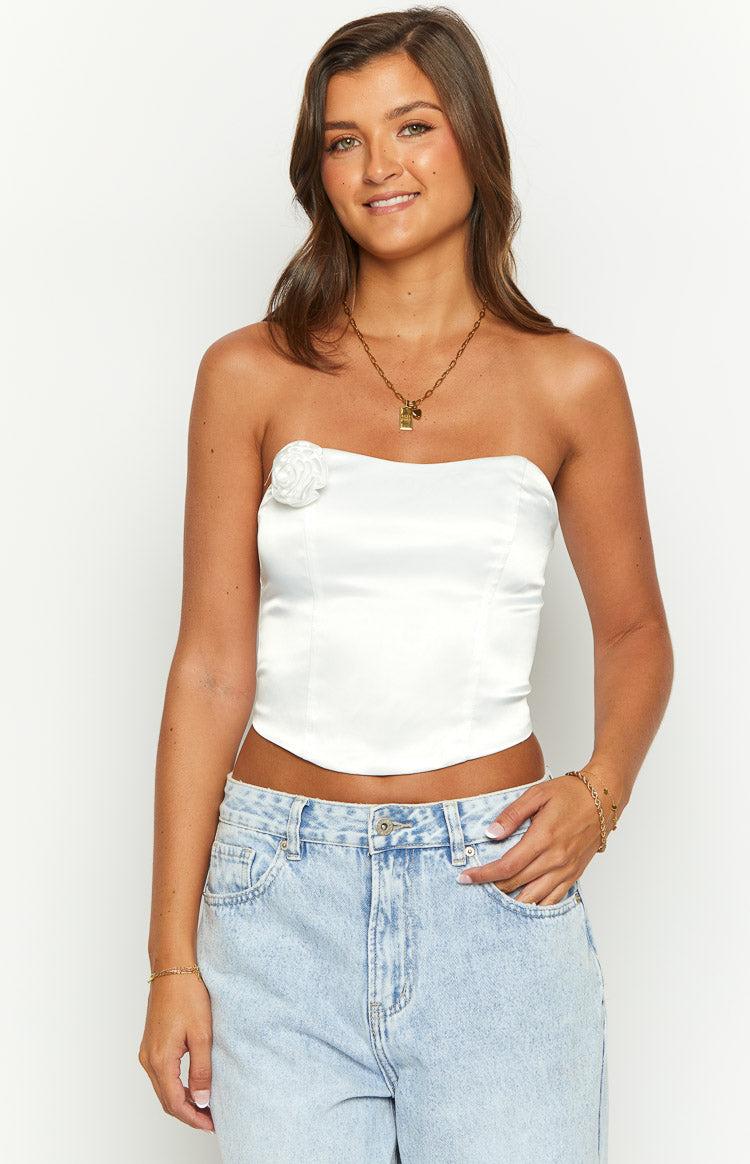 Ember Elegance White Satin Corset Top Product Image