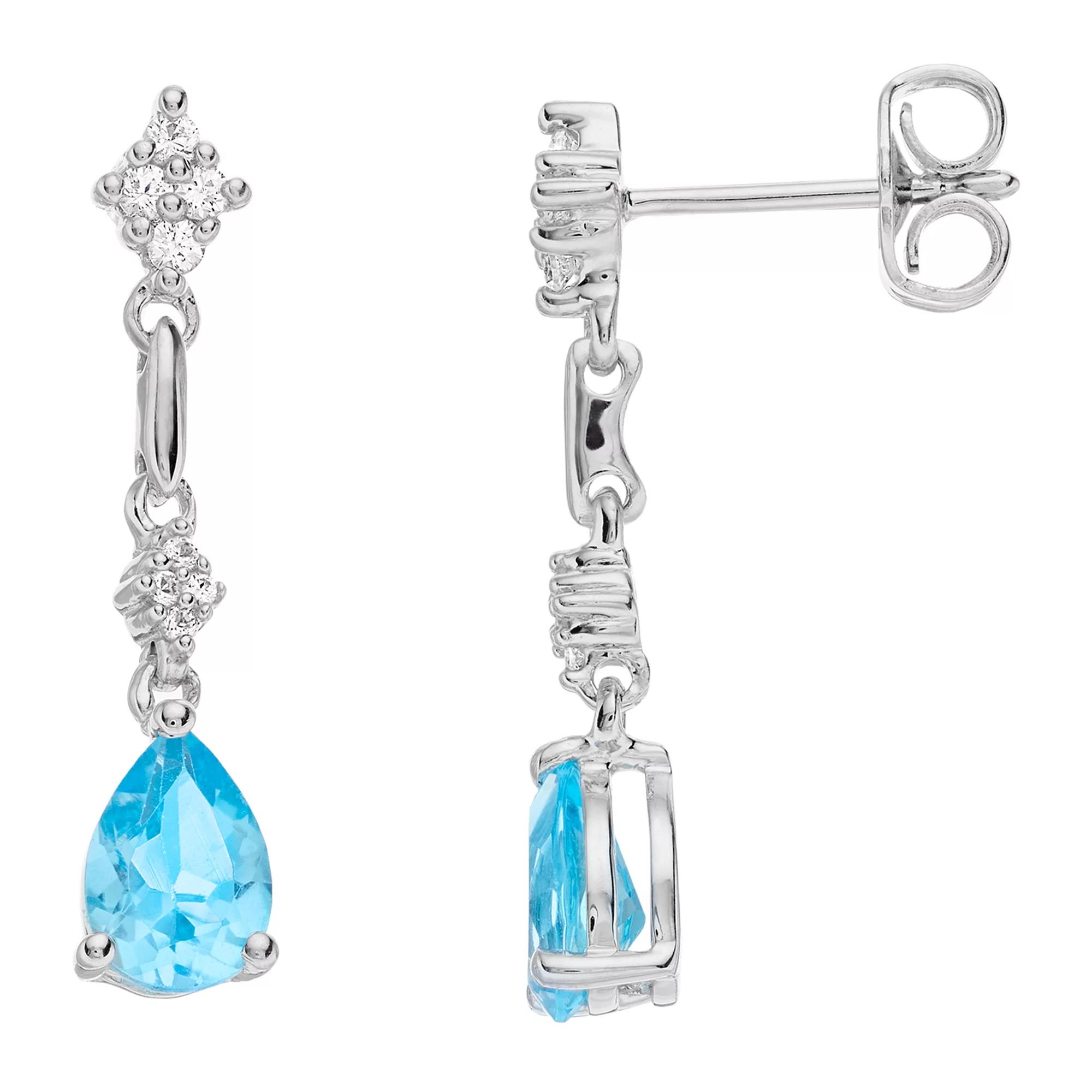 Sterling Silver Genuine Blue Topaz & Lab-Created White Sapphire Drop Earrings, Women's Product Image
