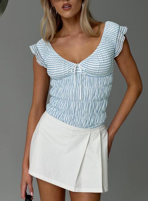 Ahead Of Myself Off Shoulder Bodysuit Blue Stripe Product Image