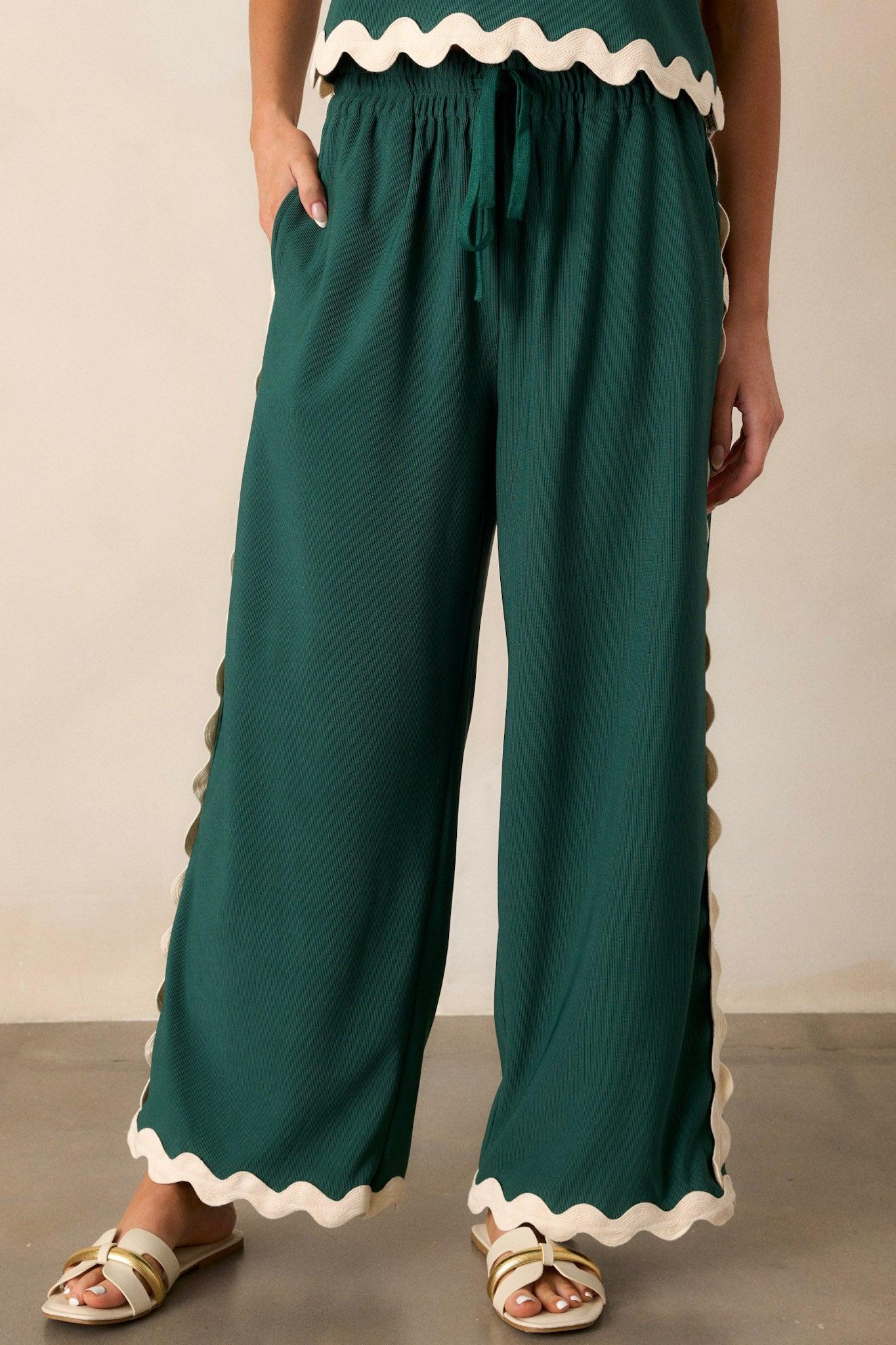 Breezy Charm Hunter Green Ricrac Pants Product Image