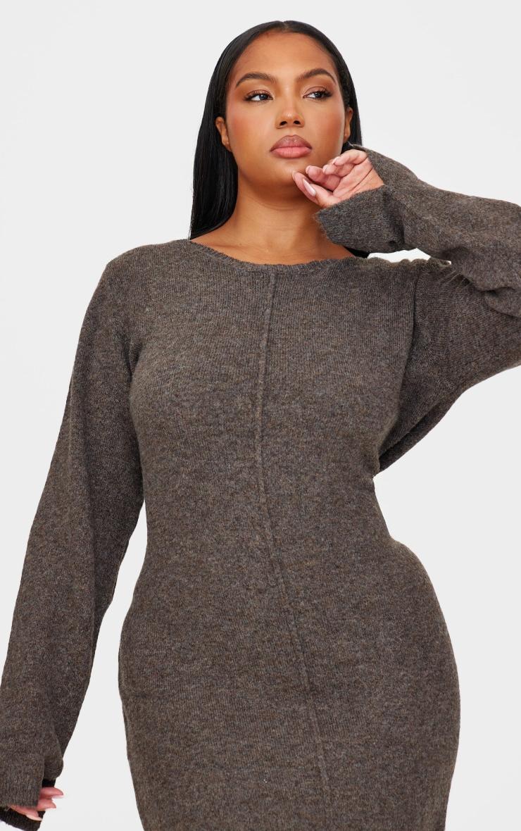 Plus Chocolate Knitted Seam Front Midaxi Dress Product Image