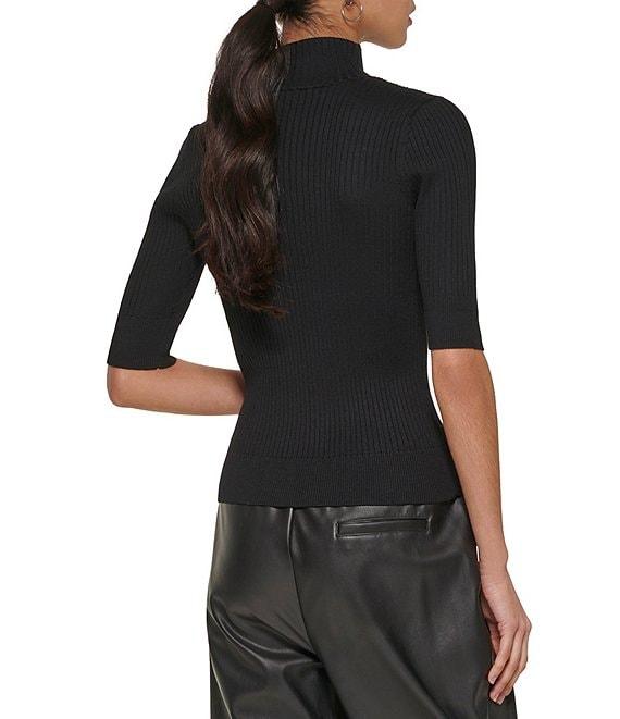 DKNY by Donna Karan Short Sleeve Mock Neck Ribbed Knit Top Product Image