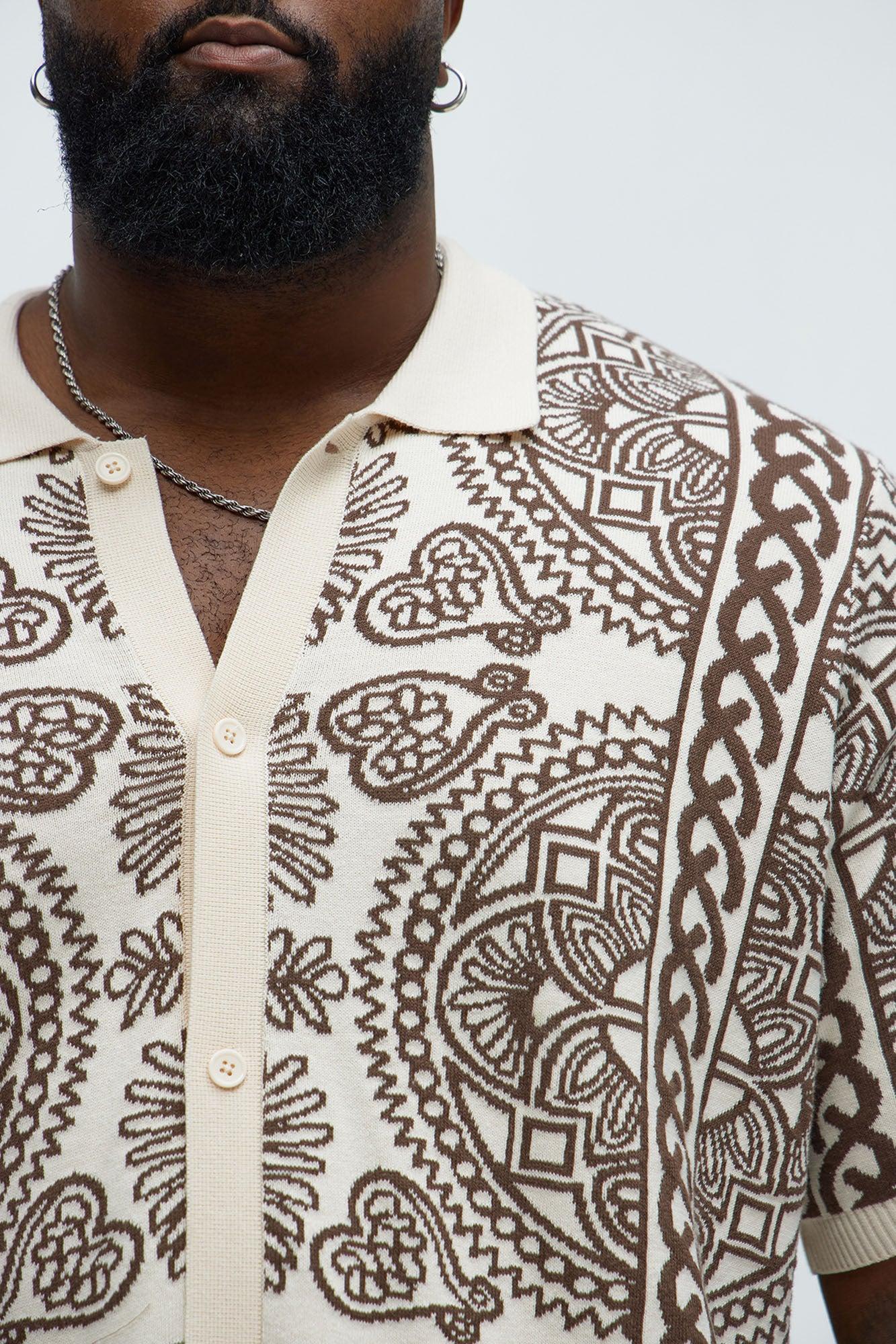 Ornate Jacquard Knitted Shirt - Brown/combo Product Image