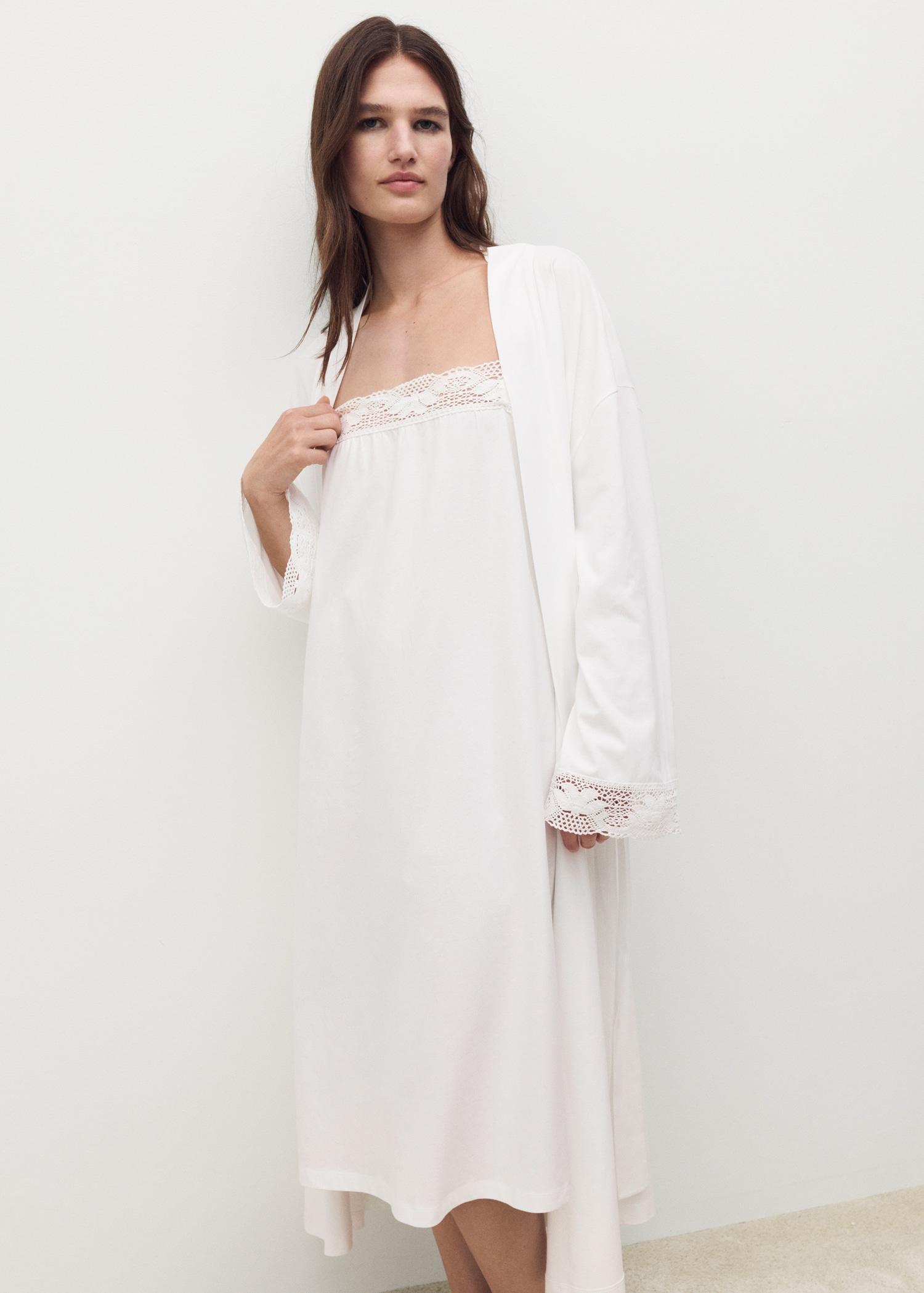 Cotton lace nightgown - Women | MANGO USA Product Image