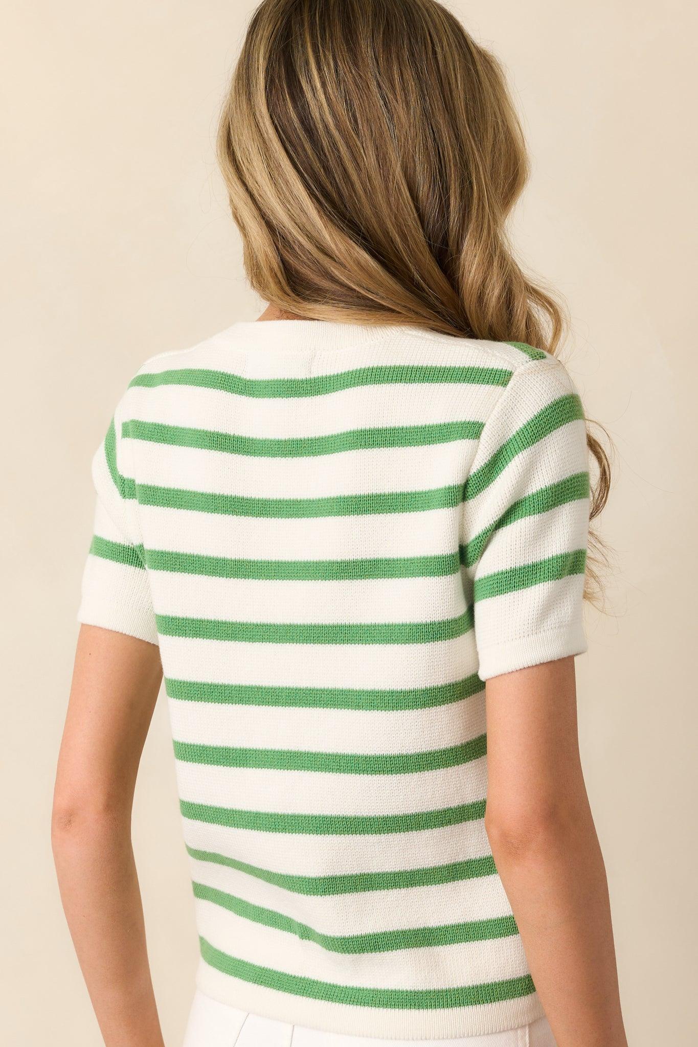 Mary Lynn Eden Green Stripe Cotton Sweater Product Image