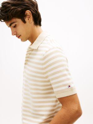 Short-Sleeve Stripe Waffled Sweater Polo Product Image