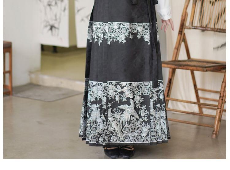 Long-Sleeve Embroidered Hanfu Top / High Waist Phoenix Patterned Pleated Maxi A-Line Skirt Product Image