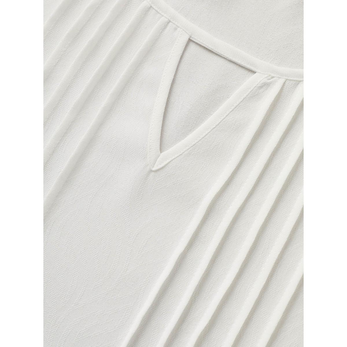 Plus Size White Crochet Lace Mesh Keyhole Pleated Blouse Women Elegant Elbow-length sleeve Notched collar Everyday Blouses BloomChic 14-16/1X Product Image