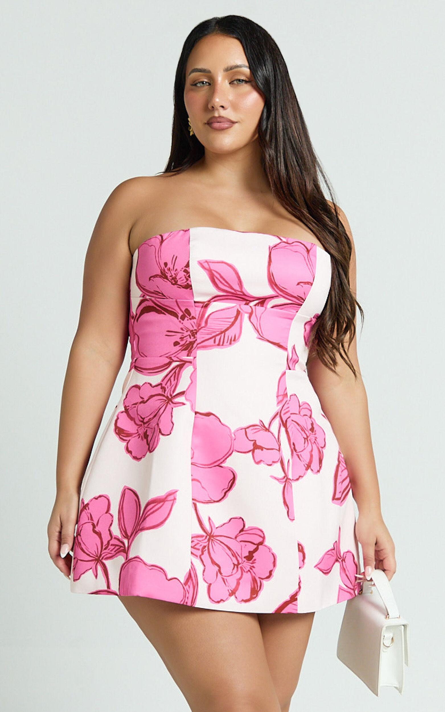 Catharine Mini Dress - Strapless A Line Dress in Bouquet Di Fiori Print Product Image