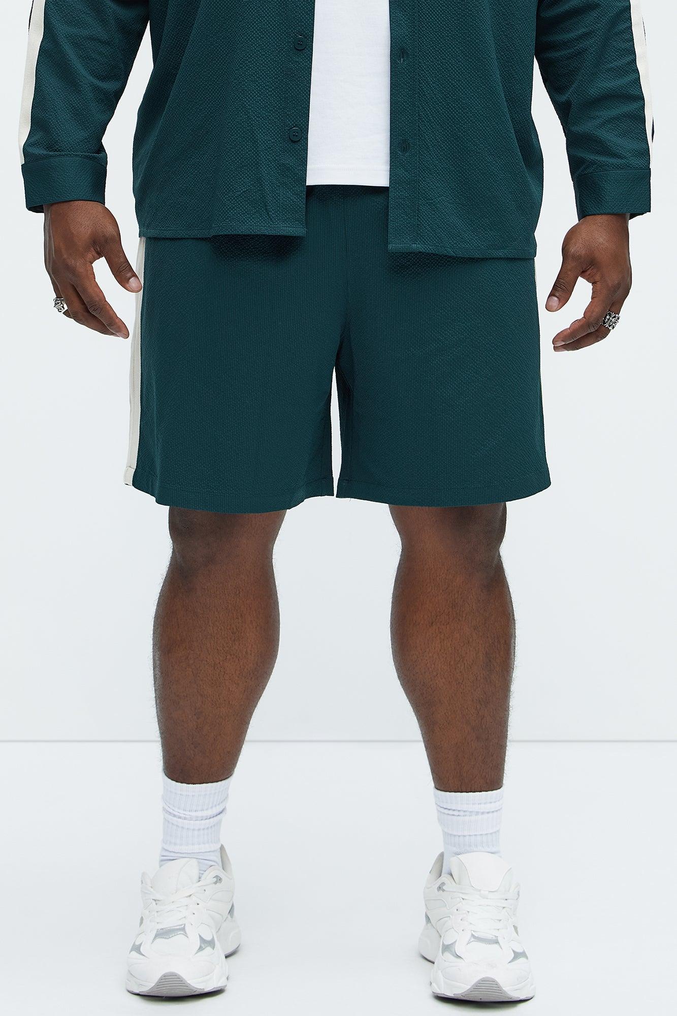 Crinkle Texture Taped Relaxed Shorts - Green Product Image