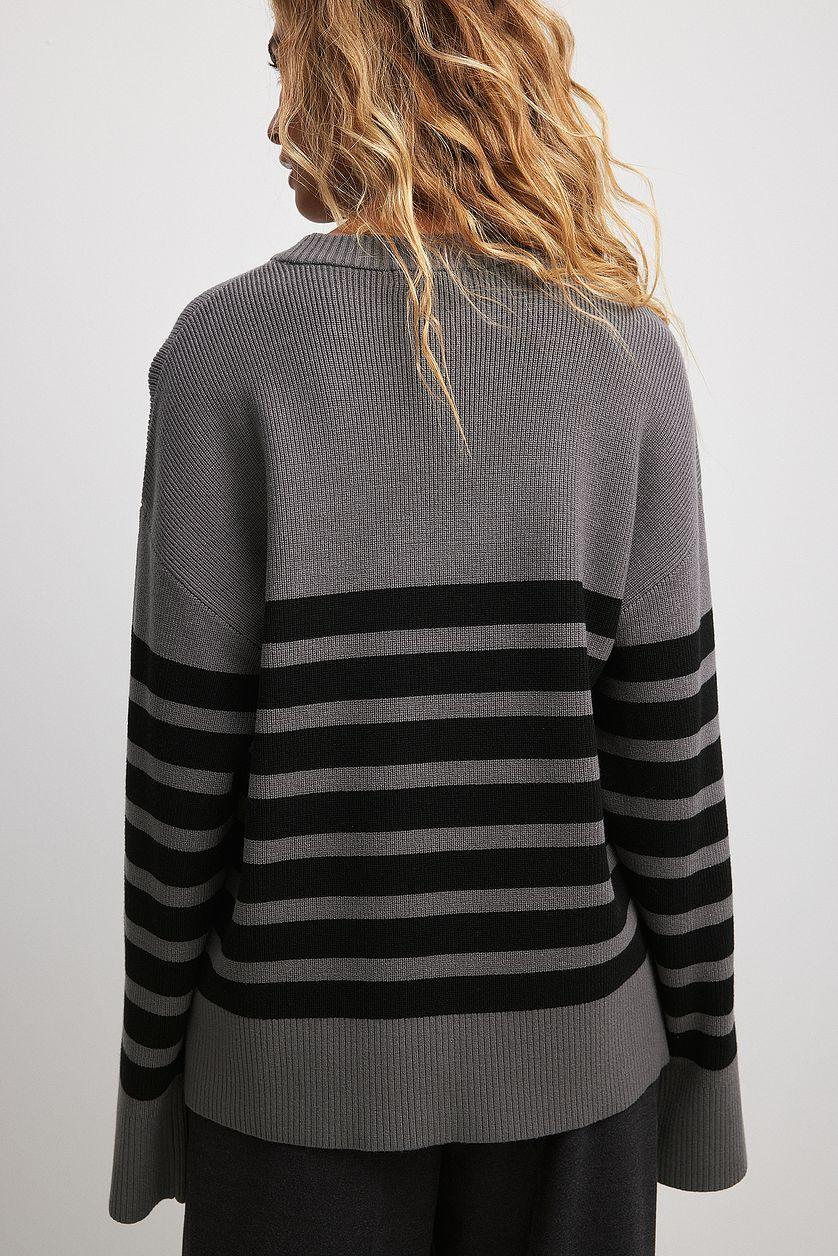 Round Neck Striped Knitted Sweater Product Image
