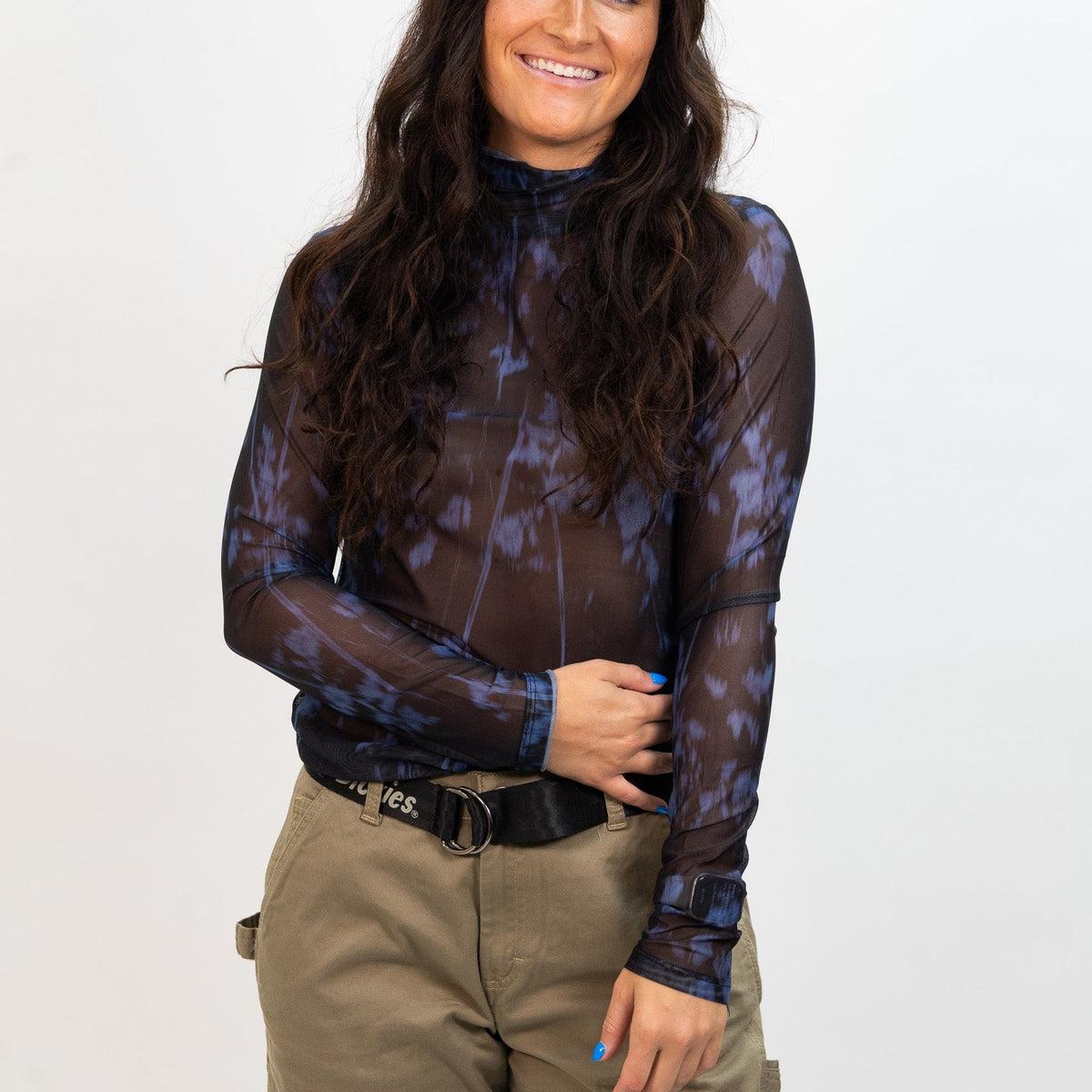 Wild Pony Mesh Crop Top with Leaf Print - Blue Product Image