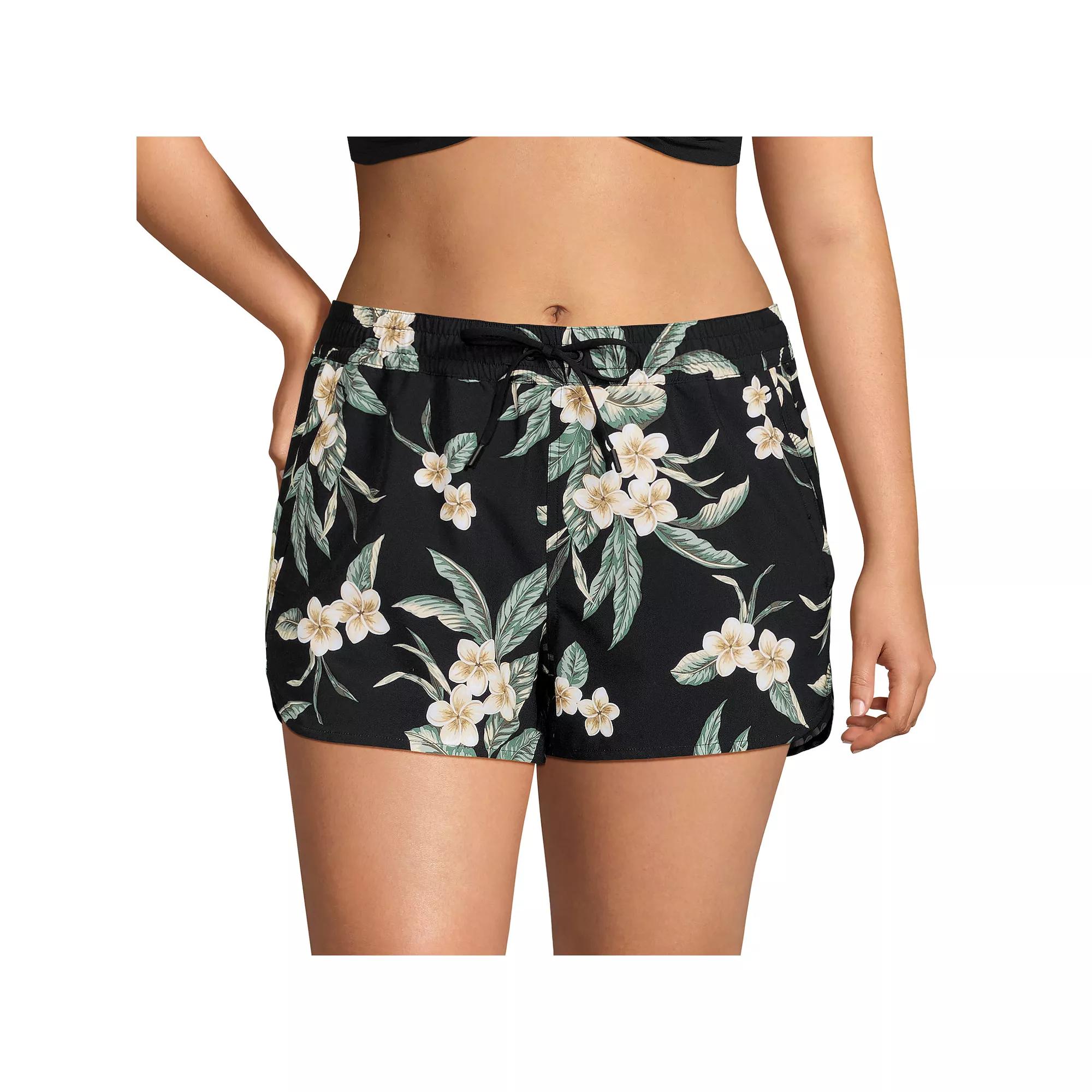 Plus Size Lands' End Woven Packable Swim Cover-up Shorts, Women's, Size: 18 W, Black Plumeria Product Image
