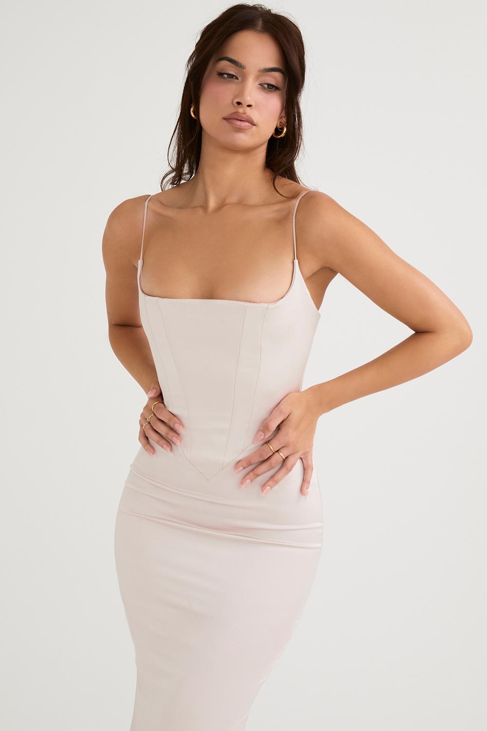 Olivette  red rose satin corset maxi dress - sale Product Image