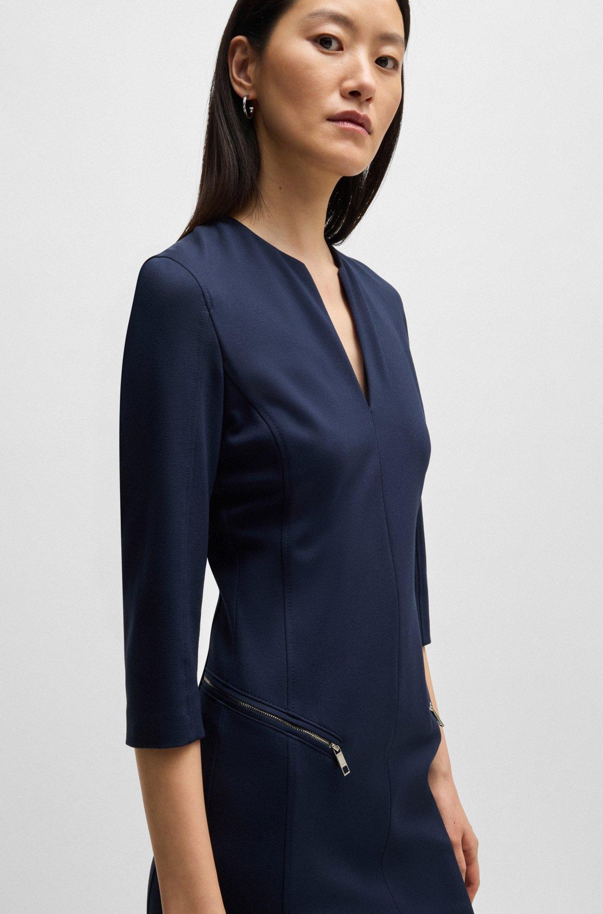 V-neck dress with zipped pockets and cropped sleeves Product Image