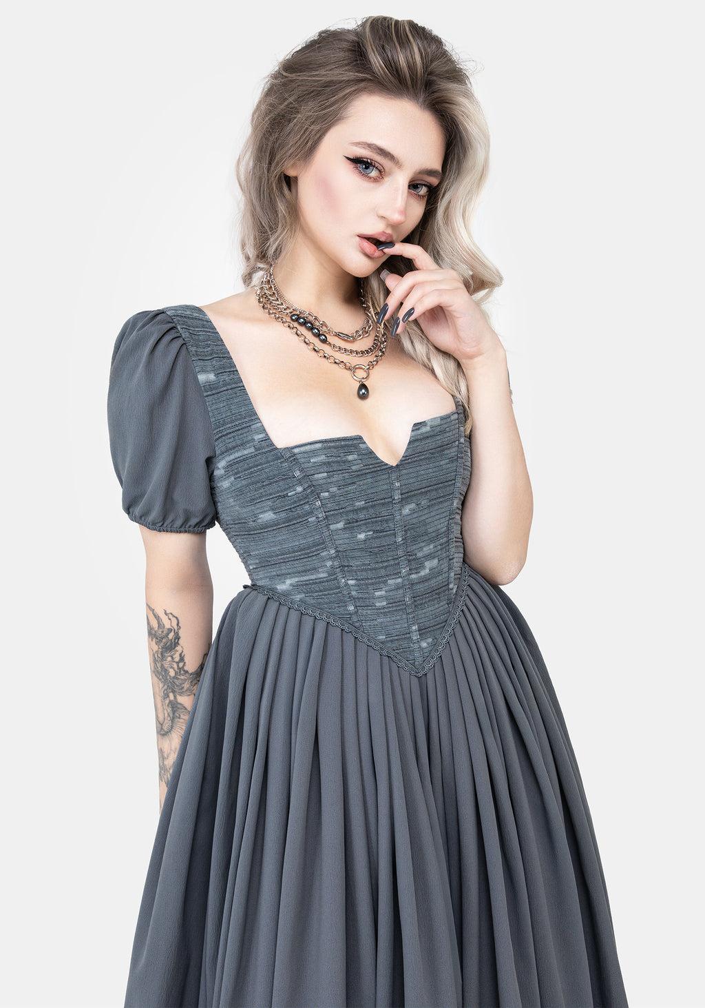 Slain Puff Sleeve Corset Midi Dress Product Image