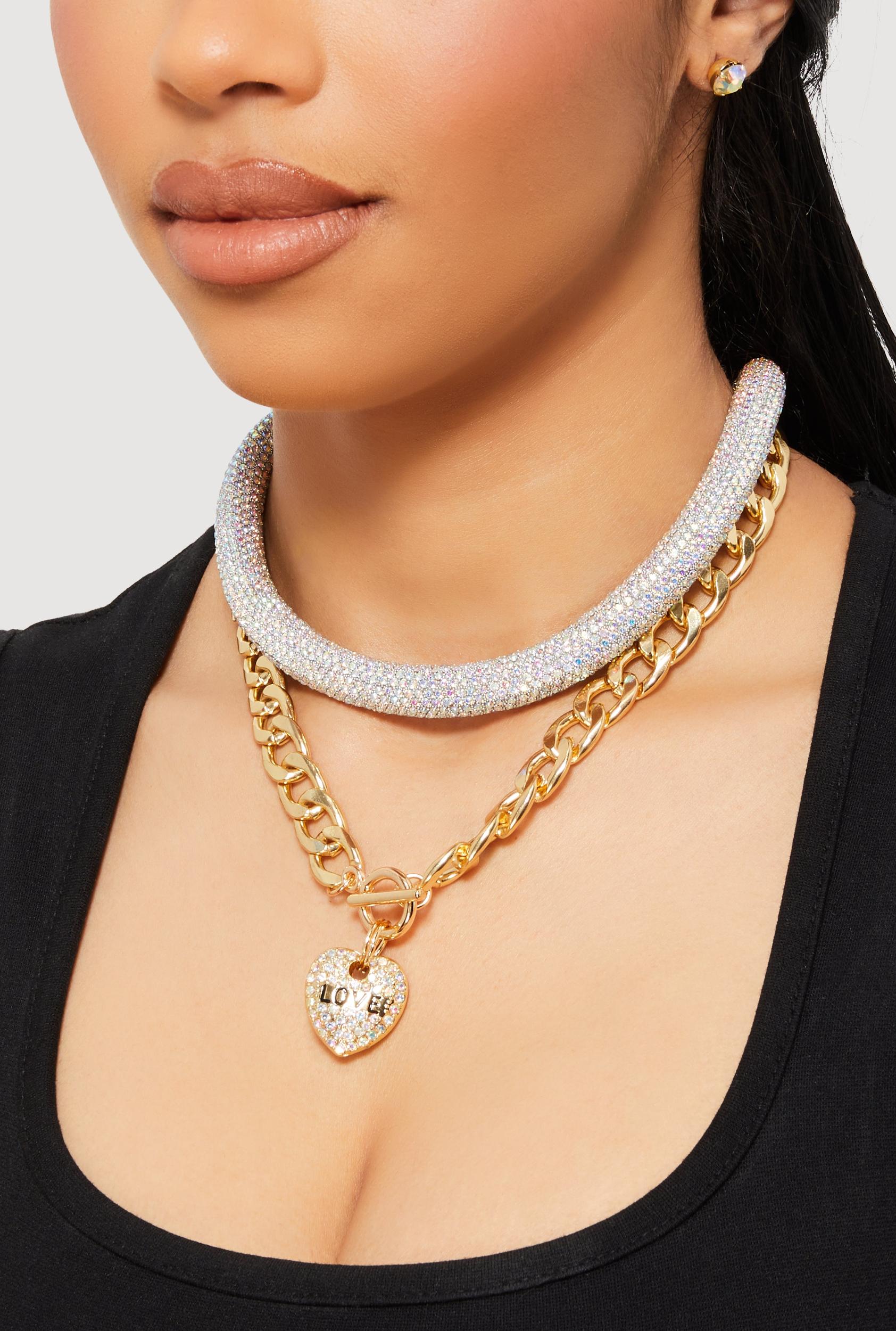 Metallic Love Necklace and Earrings Set Unisex Product Image