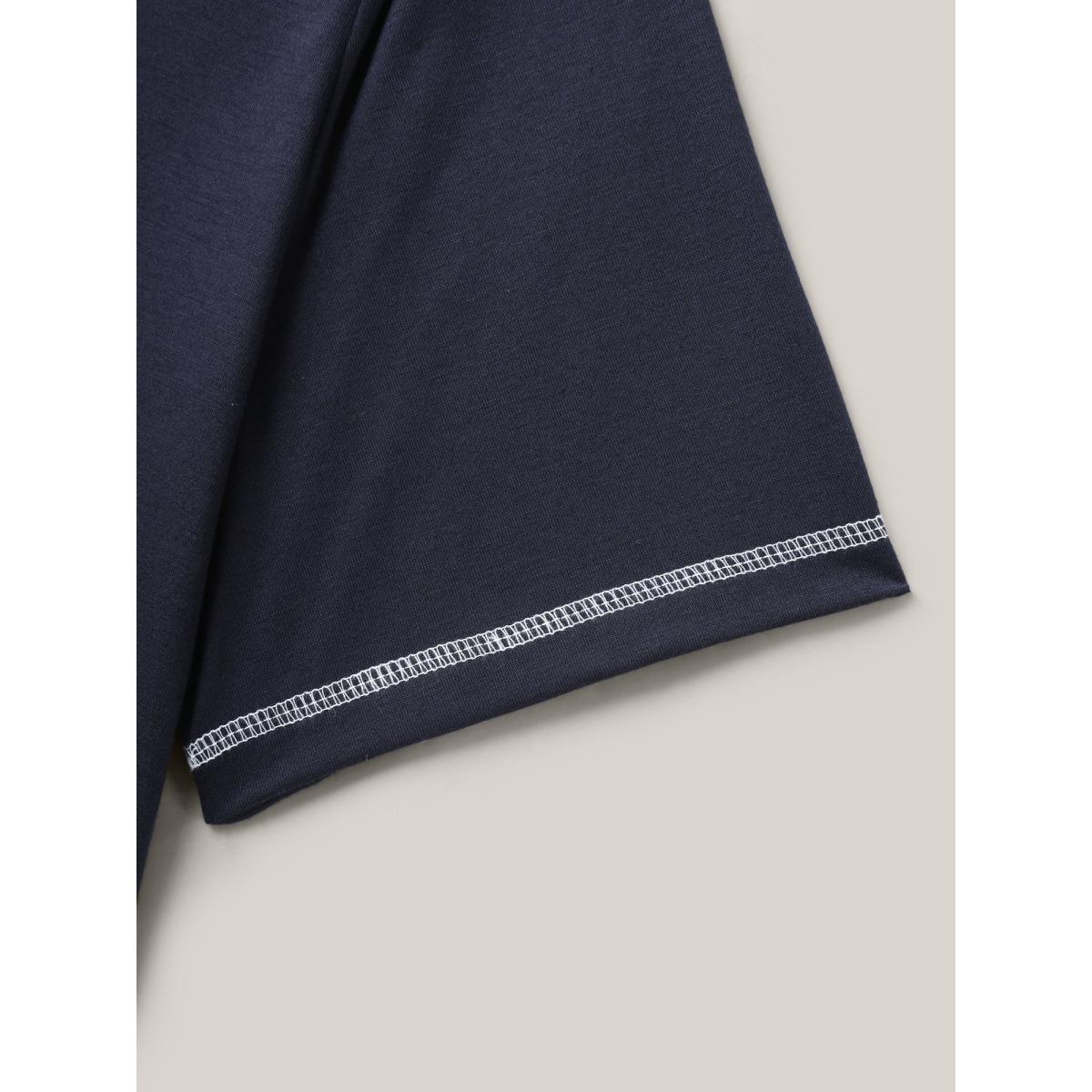 Plus Size Overlap Hem Round Neck T-Shirt Indigo Women Topstitching Round Neck Loose Everyday-Casual T-shirts BloomChic 30/6X Product Image