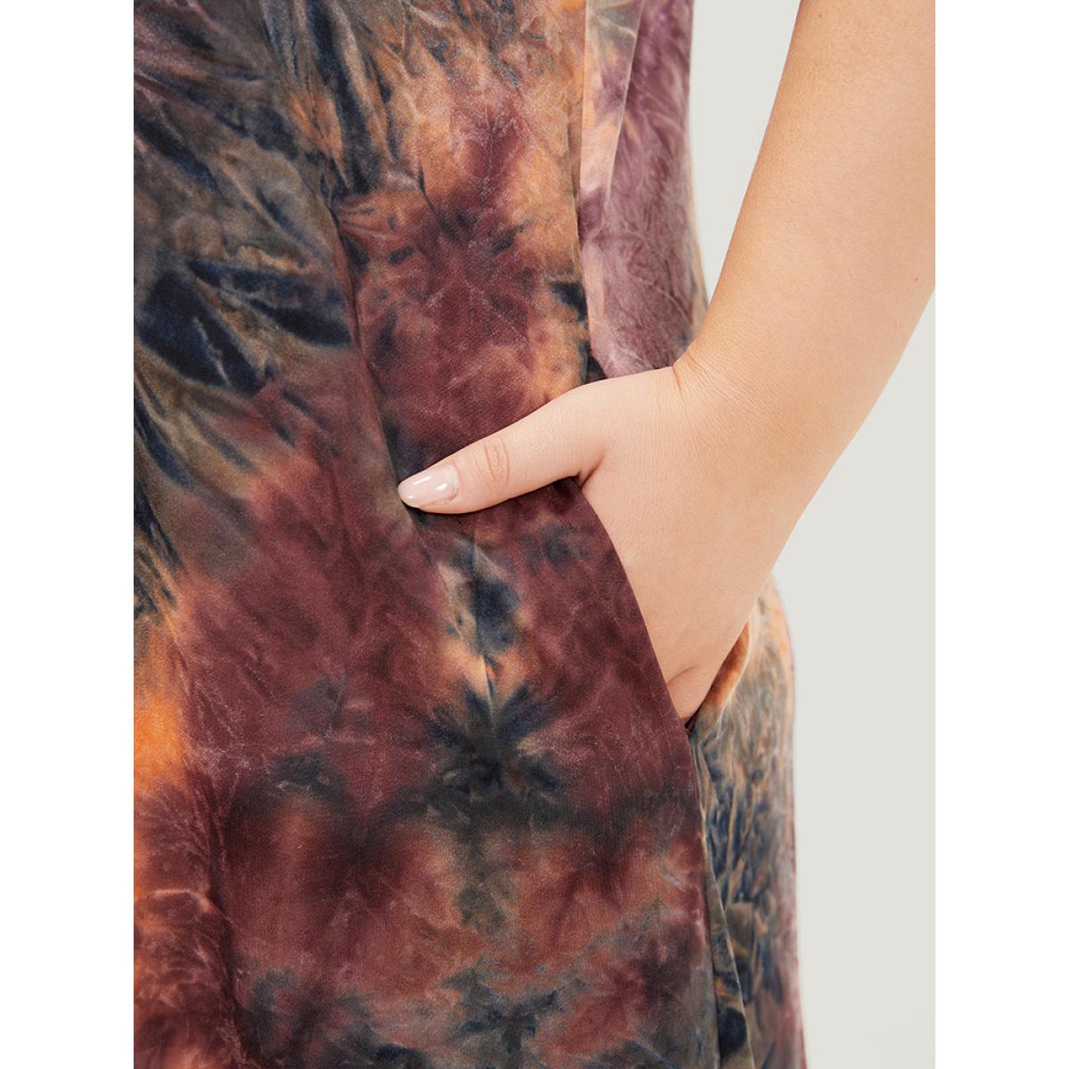 Plus Size Tie Dye Pocket Crisscross Neck Dress Multicolor Women Casual Tie Dye V-neck Short sleeve Curvy Midi Dress BloomChic 12/L Product Image