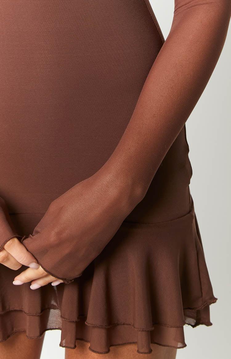 Houdini Brown Long Sleeve Mini Dress Product Image