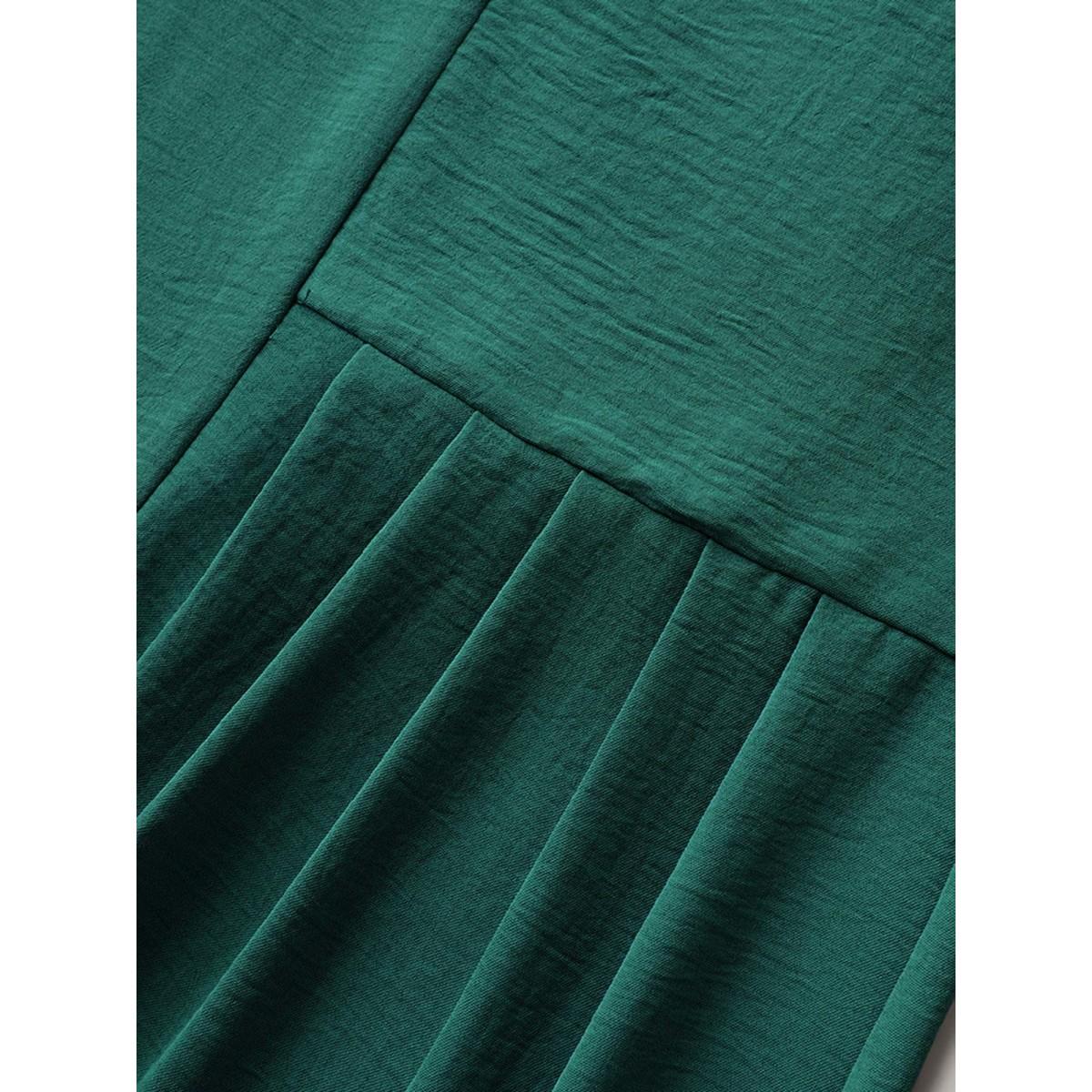 Plus Size Emerald Shirred Ruffles Pockets Plain Jumpsuit Women Sleeveless Non Everyday-Casual Loose Jumpsuits BloomChic 18-20/2X Product Image