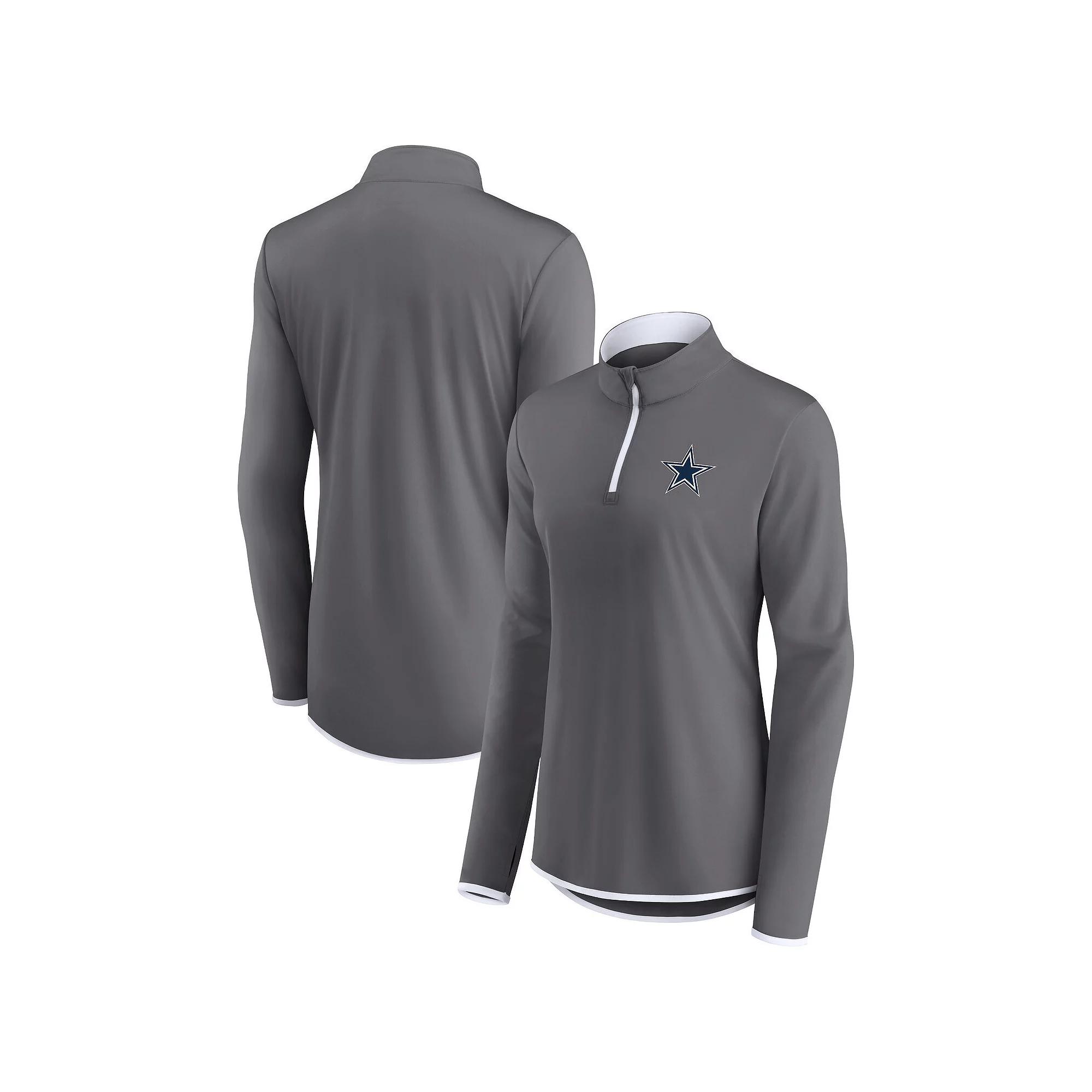 Women's Fanatics Branded Gray Dallas Cowboys Corner Long Sleeve 1/4 Zip Top,  Product Image