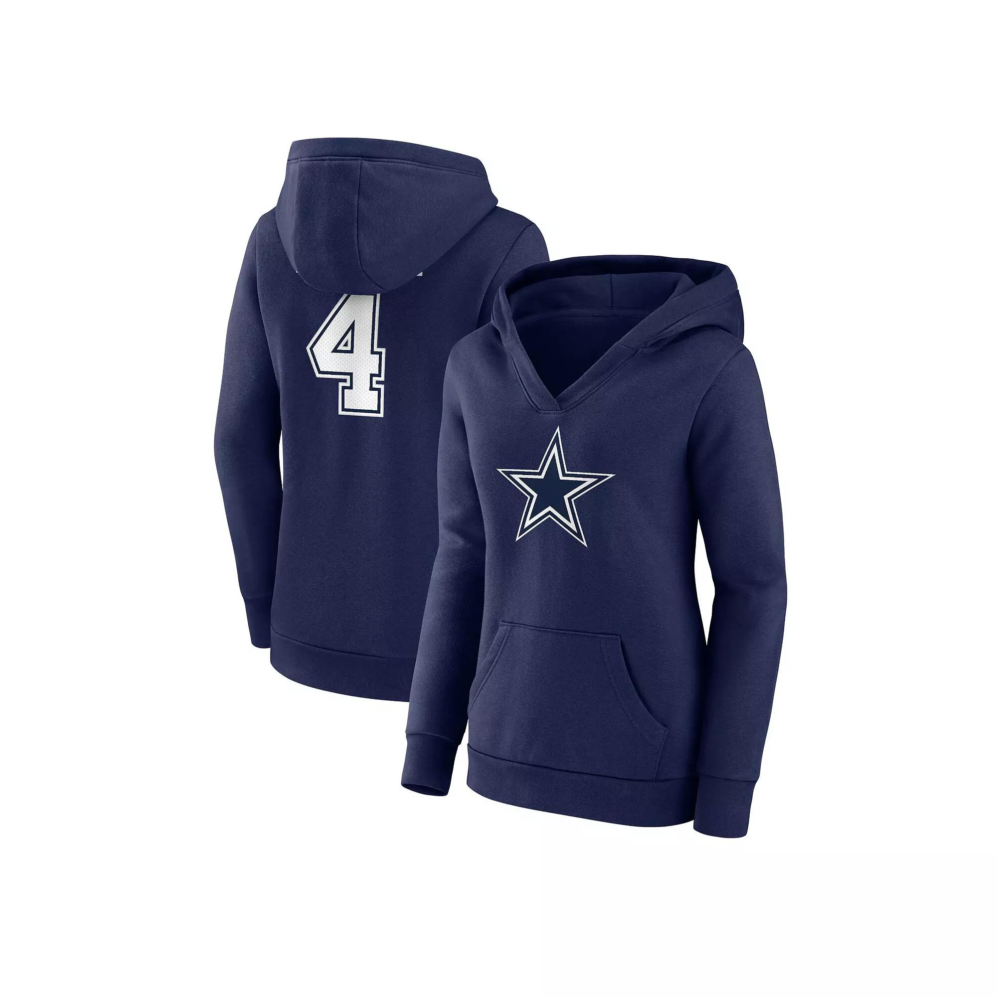 Women's Fanatics Branded Dak Prescott Navy Dallas Cowboys Player Icon Name & Number V-Neck Pullover Hoodie, Adult Unisex,  Product Image