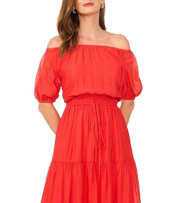 Vince Camuto Off-The Shoulder Short Sleeve Tiered Maxi Dress Product Image