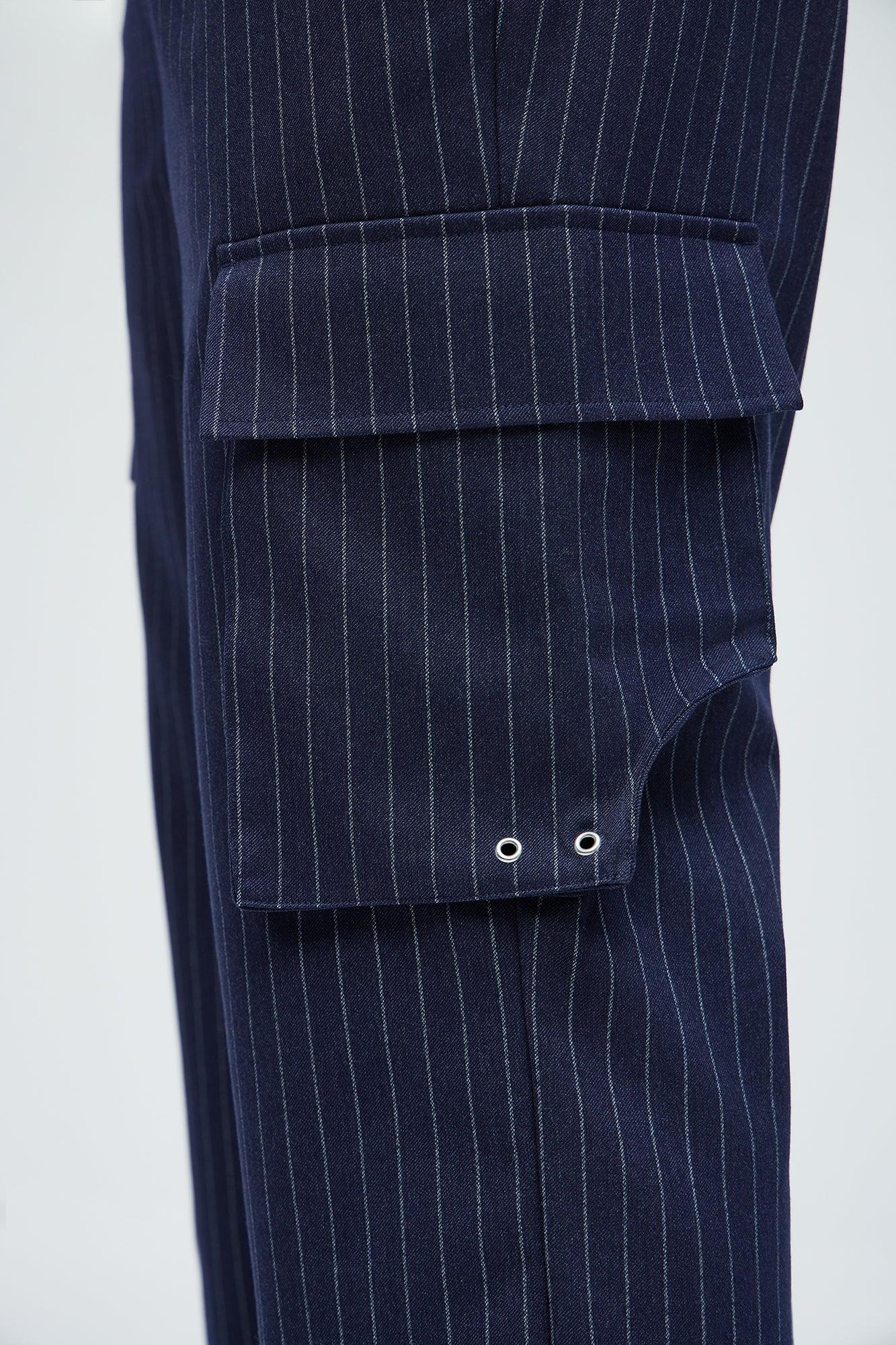 Perth Pinstripes Relaxed Cargo Pants - Navy/combo Product Image