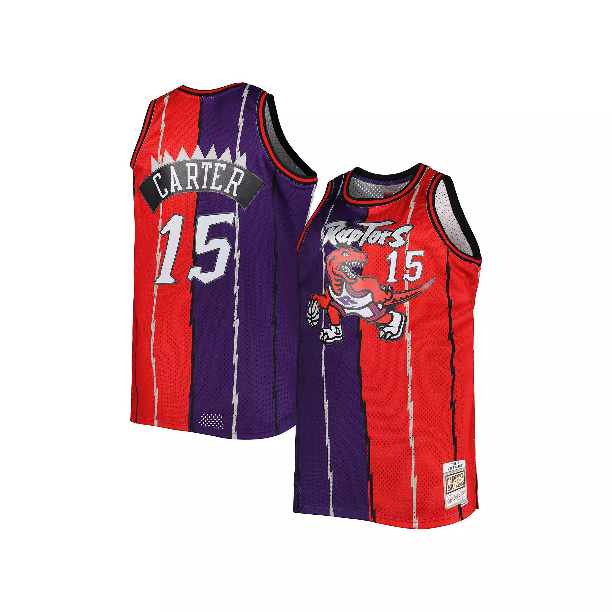 Men's Mitchell & Ness Vince Carter Purple/Red Toronto Raptors Big & Tall Hardwood Classics 1998/99 Split Swingman Jersey,  Product Image