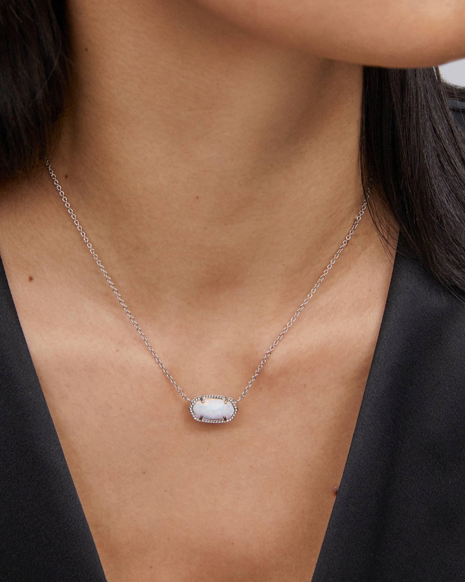 Elisa Silver Pendant Necklace in White Lab Grown Opal Product Image