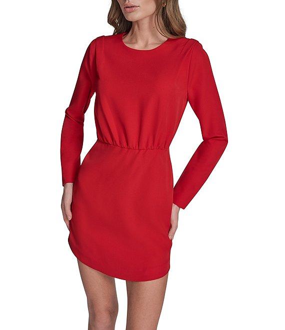 BCBG Stretch Crepe Long Sleeve Shoulder Pad A-Line Mini Dress Product Image