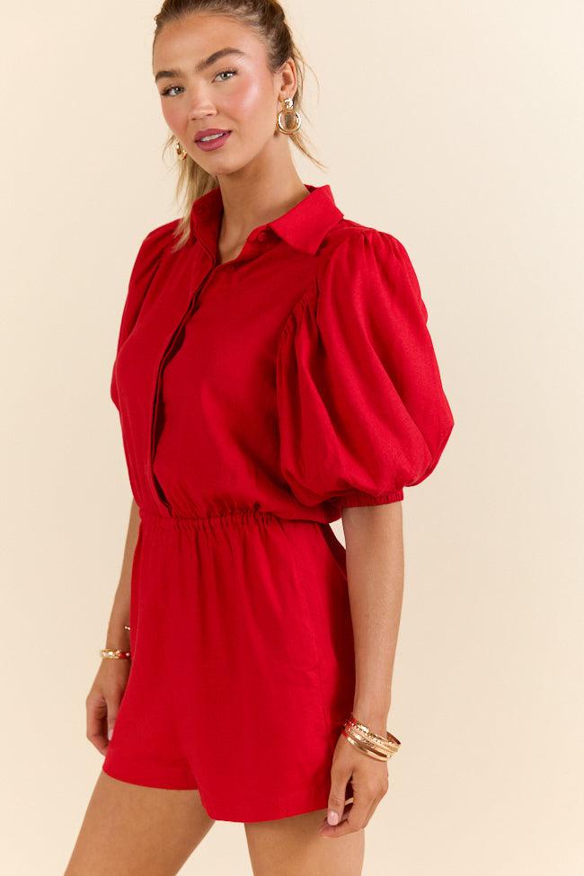Stay With It Red Short Sleeve Romper FINAL SALE Product Image
