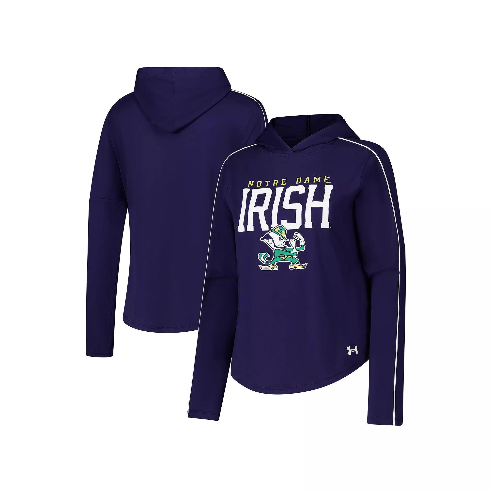 Women's Under Armour Navy Notre Dame Fighting Irish Gameday Knockout Long Sleeve Hooded T-Shirt,  Product Image