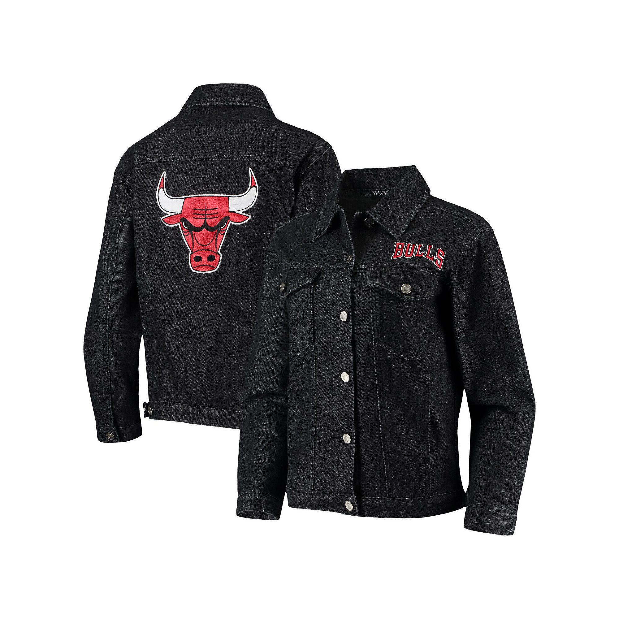 Women's The Wild Collective Black Chicago Bulls Patch Denim Button-Up Jacket,  Product Image
