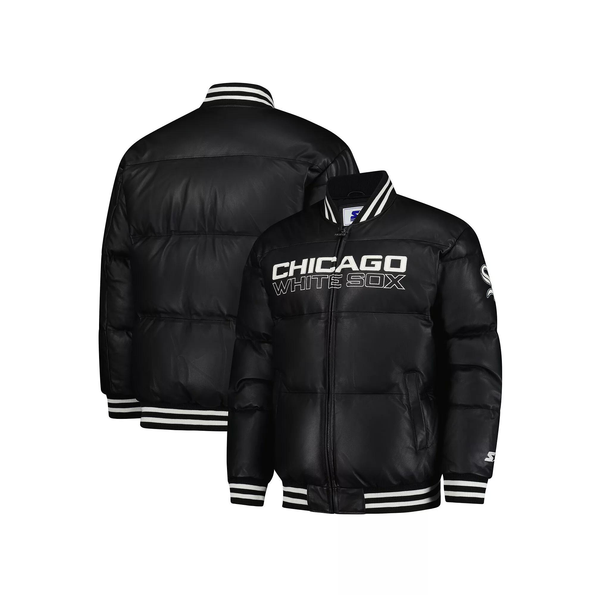 Men's Starter Black Chicago White Sox Full-Zip Leather Jacket, Size: XL Product Image