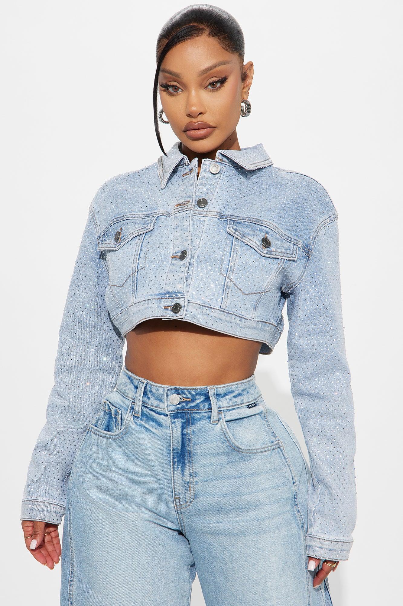Spread The Sparkle Crop Denim Jacket - Light Wash Product Image