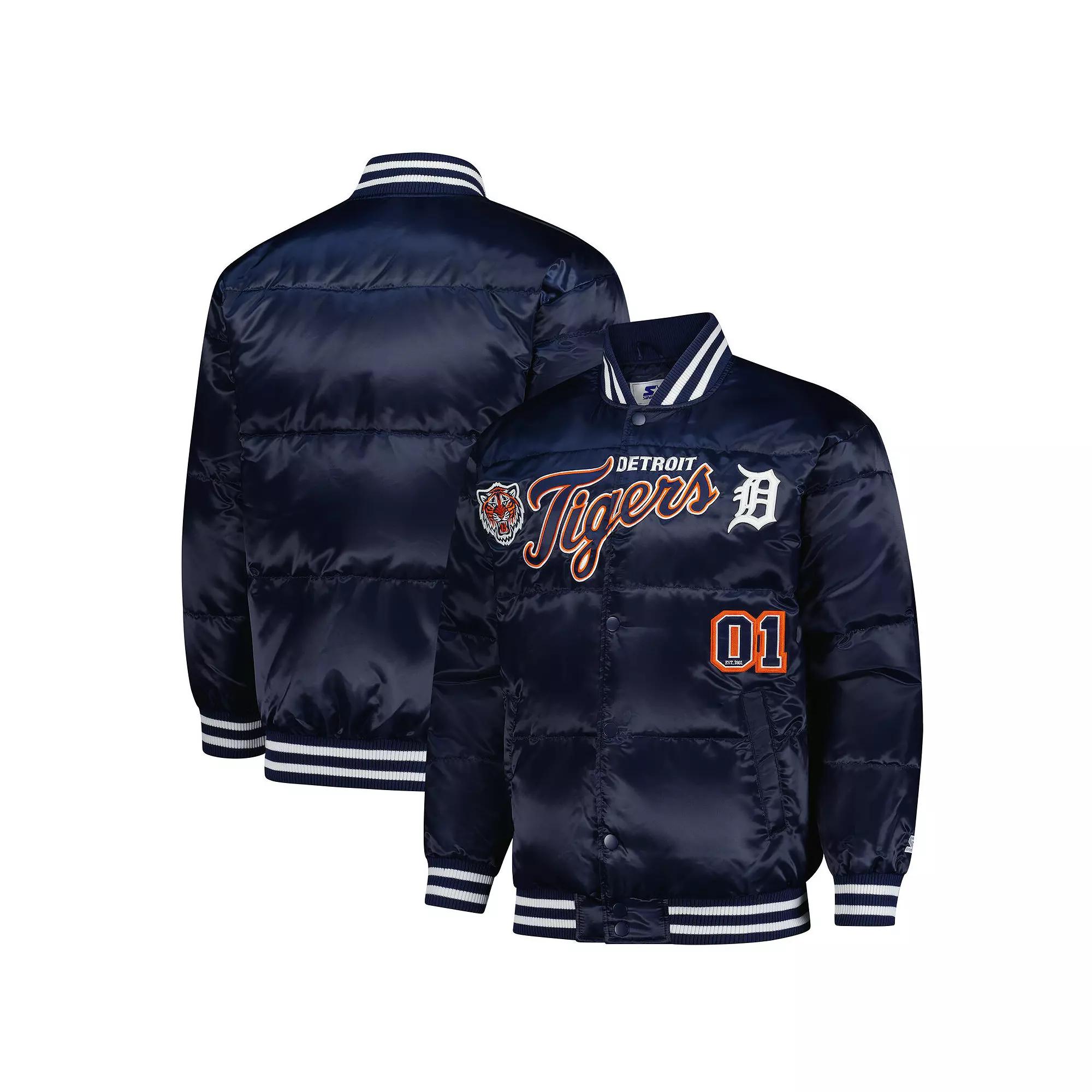 Men's Starter Navy Detroit Tigers Full-Snap Satin Jacket,  Product Image