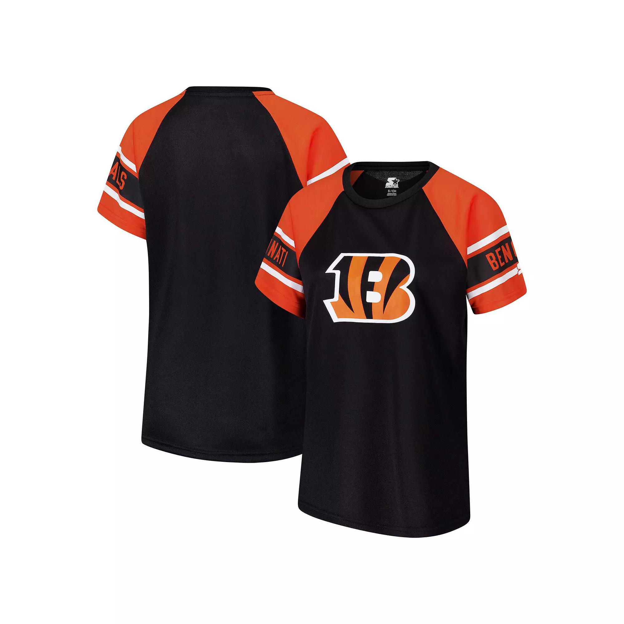 Women's Starter Black Cincinnati Bengals 1st Rounder Color Block Raglan Top, Size: Small Product Image