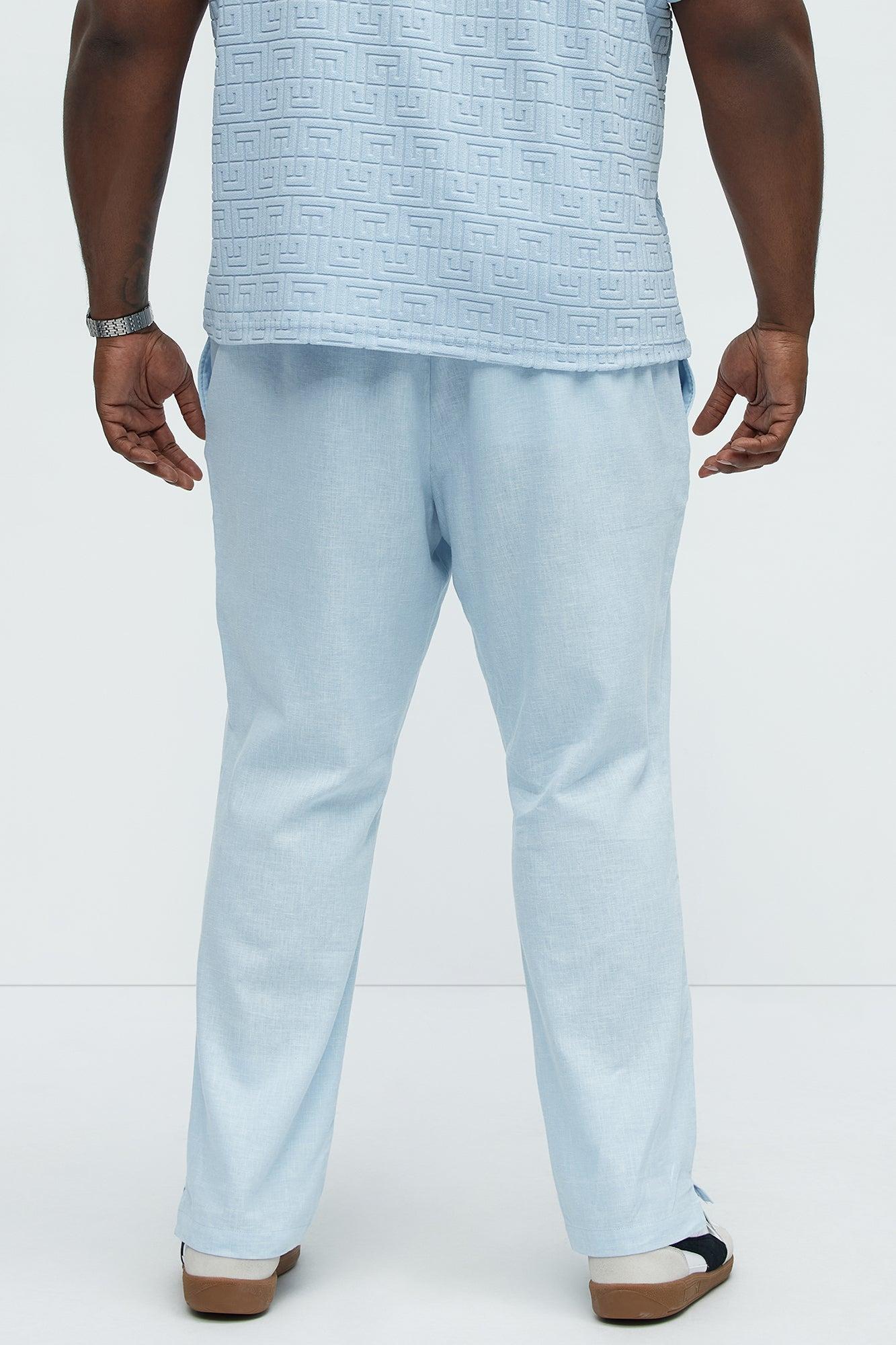 Bahamas Linen Slim Pull On Pants - Light Blue Product Image