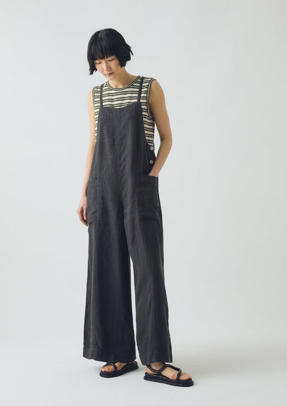Garment Dyed Linen Pocket Jumpsuit | Black Pepper Product Image