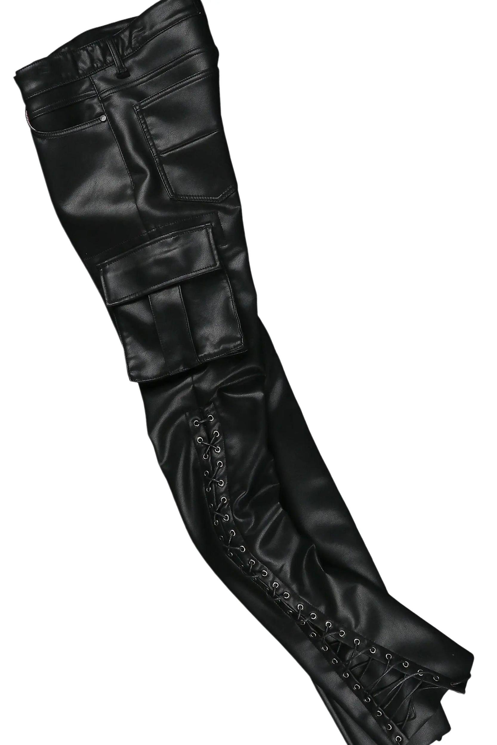 Banyan Black Long Sleeve T-Shirt & Kap Stacked Flare PU Jean Bundle Male Product Image