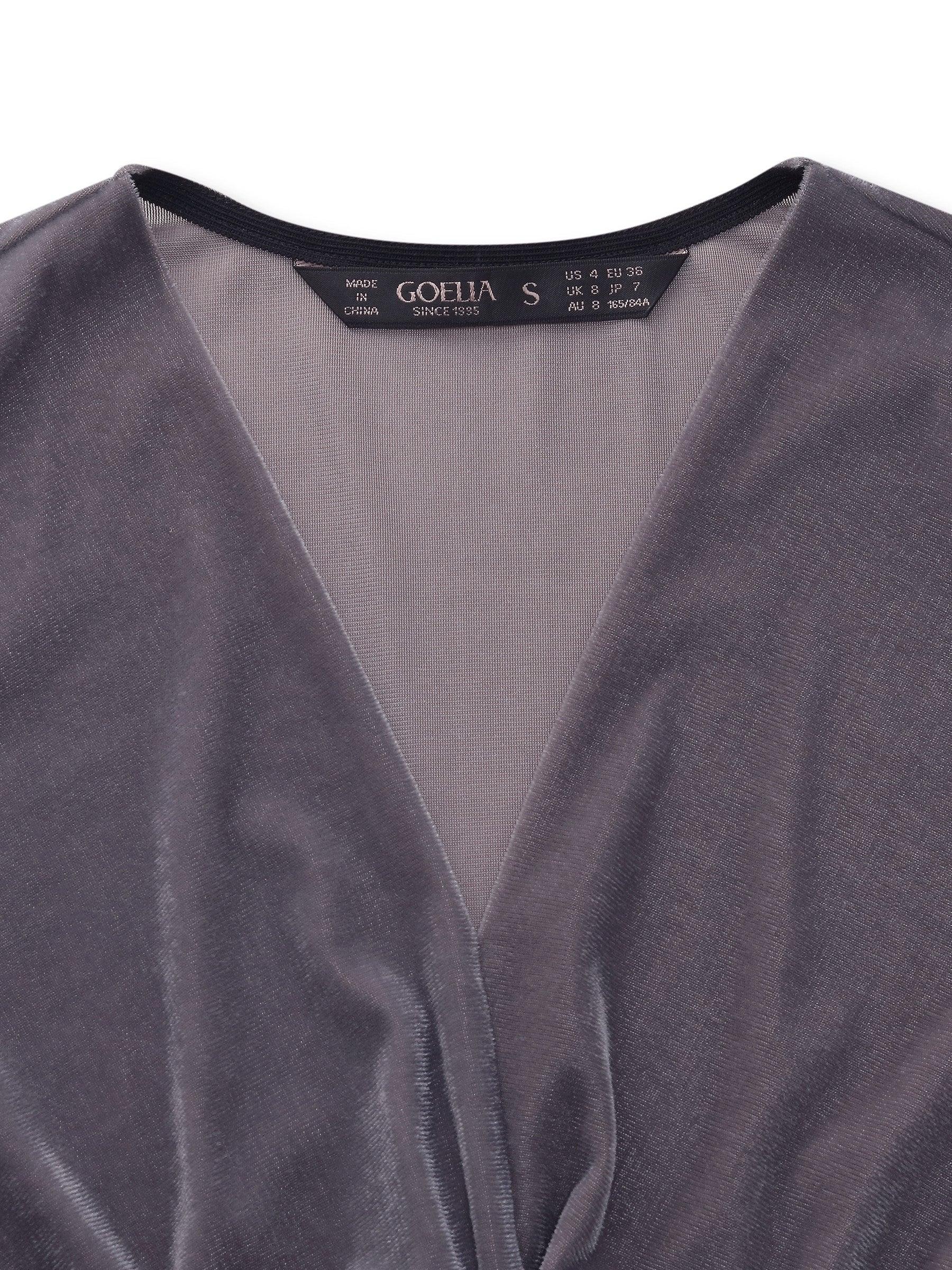 Velvet Twist Front V-Neck Top And Mesh Skirt Two-Piece Set Product Image