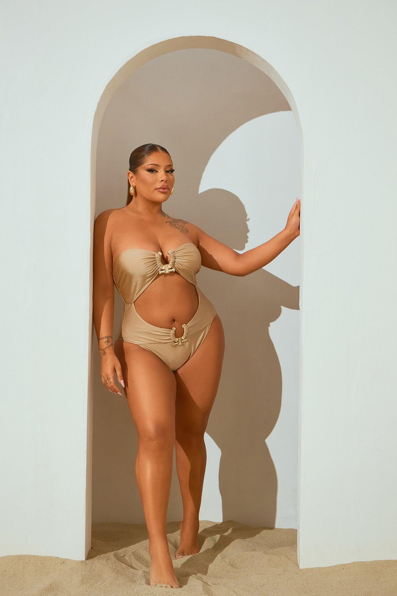 Farrah Hardware 1 Piece Bandeau Swimsuit - Mocha Product Image