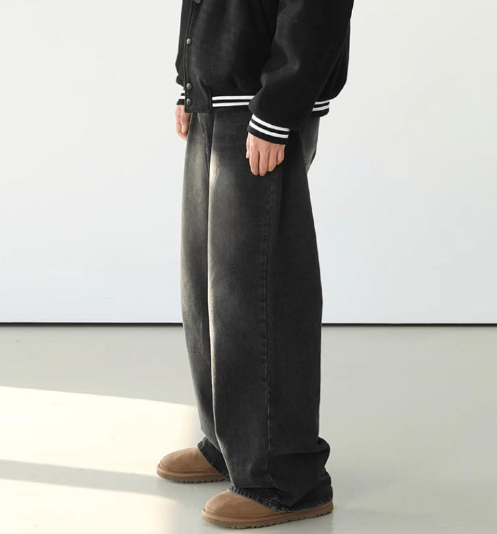 RT No. 7002 WASHED BLACK WIDE STRAIGHT DENIM JEANS Product Image