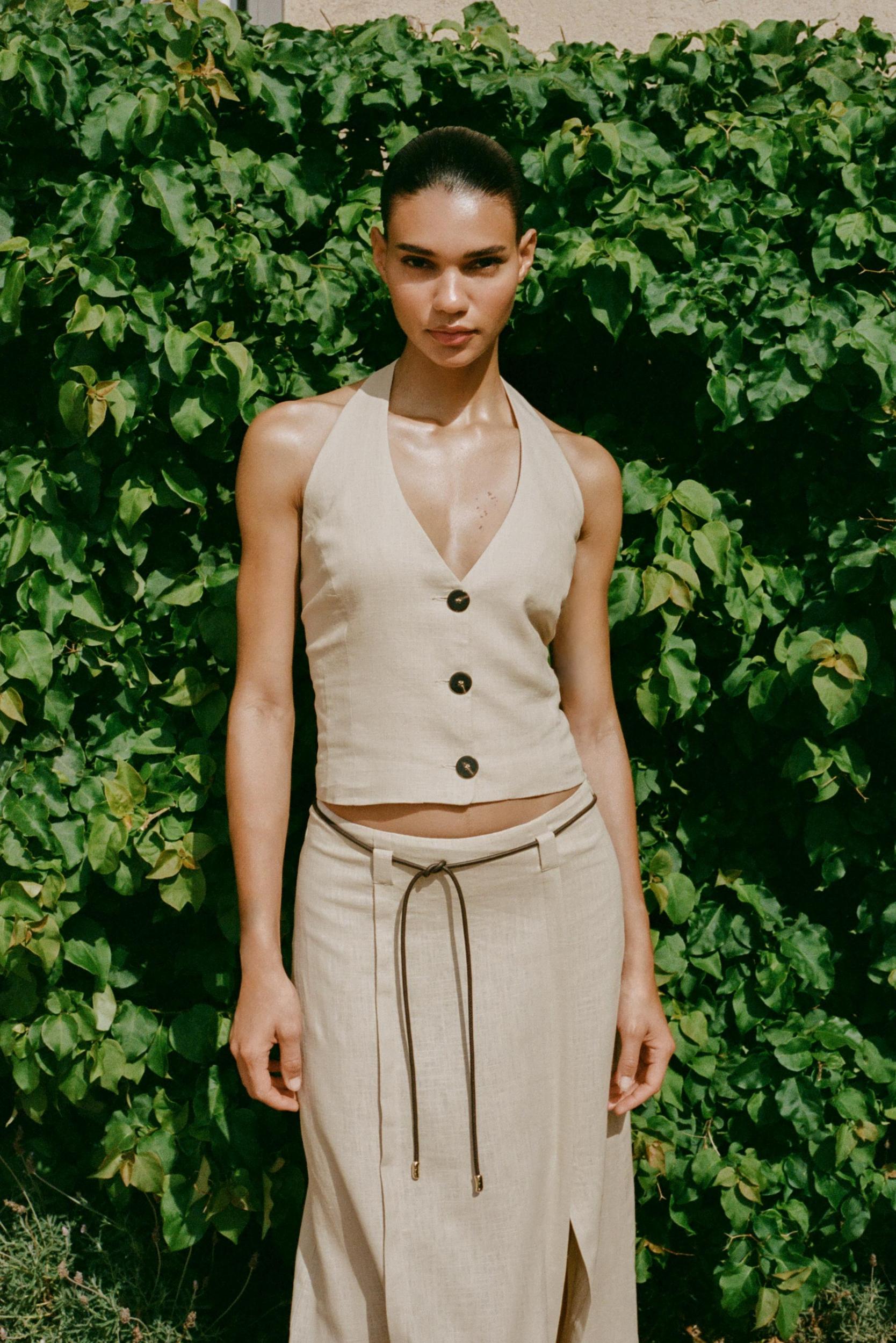 LINEN BELTED MIDI SKIRT Product Image