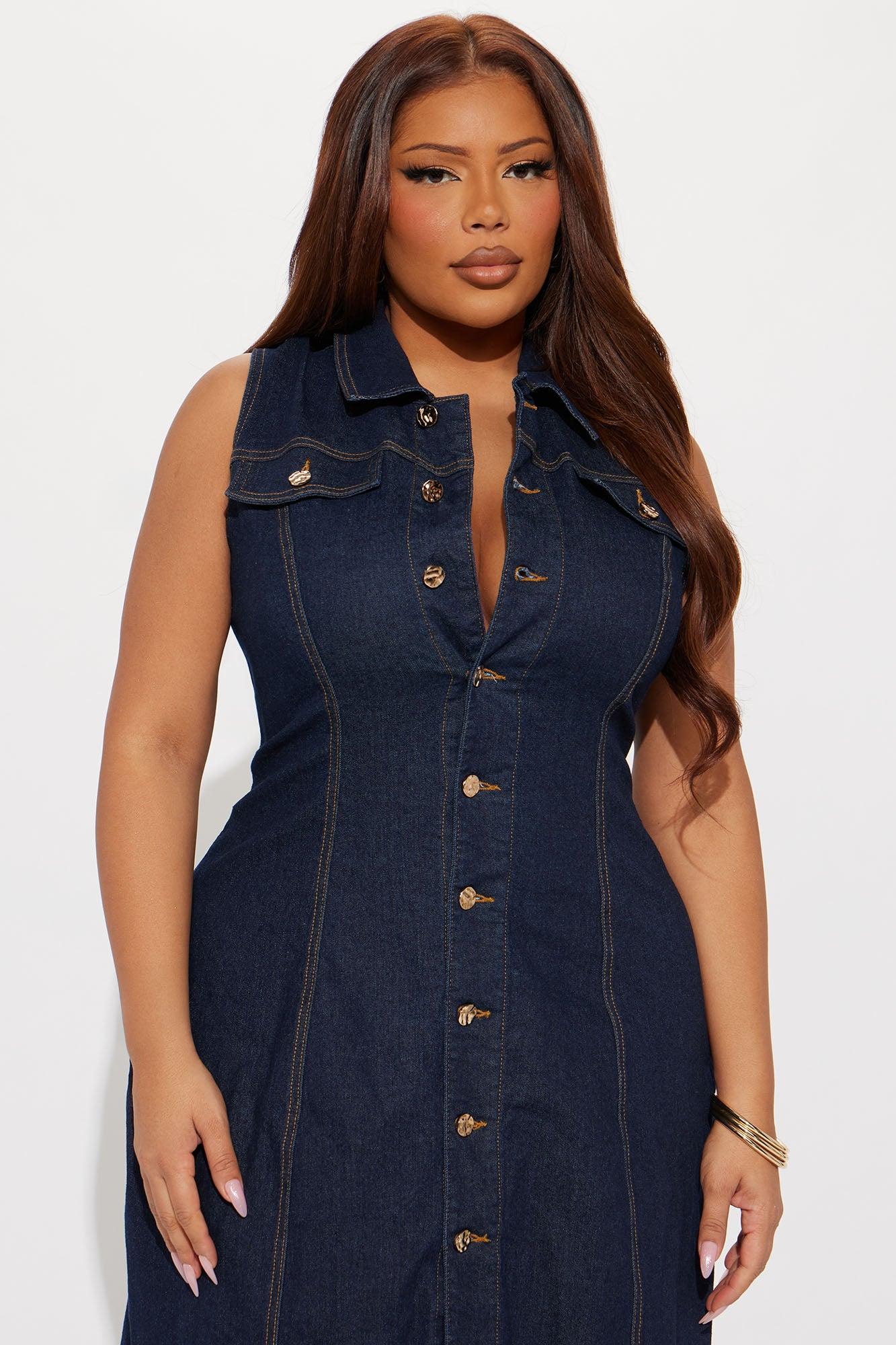 Deandra Denim Stretch Maxi Dress - Dark Denim Female Product Image