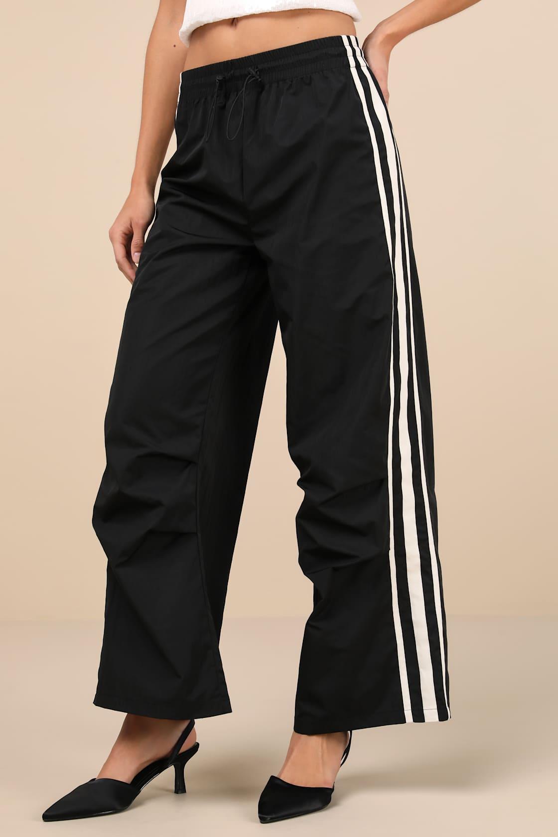 Sporty Sweetie Black Nylon Drawstring Wide-Leg Athletic Pants Product Image